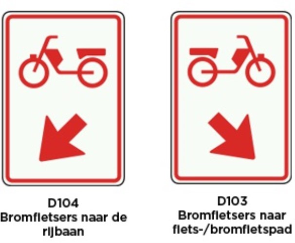 bromfietsers naar de rijbaan